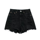 Design Ripped Frayed Straight Denim Shorts High Waist Slimming Beggar Casual Pants